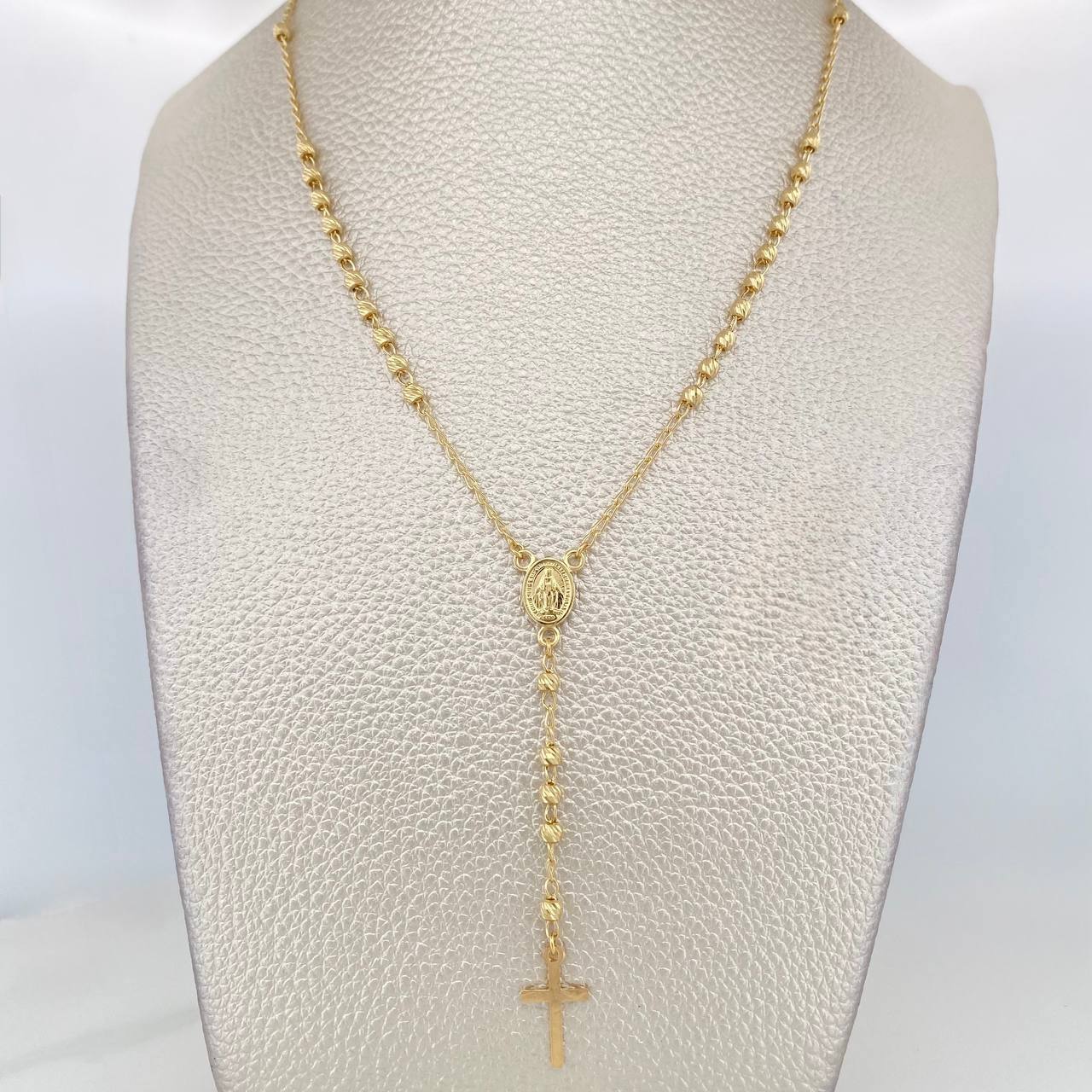 Rosario Virgen Milagrosa Cruz 6.35g / 22 in / 3mm Oro Amarillo 18K