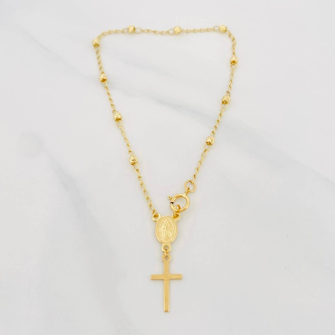 Pulso Denario Espiga Virgen Milagrosa 2.65g / 8 3/4 in / 3mm Oro Amarillo 18K