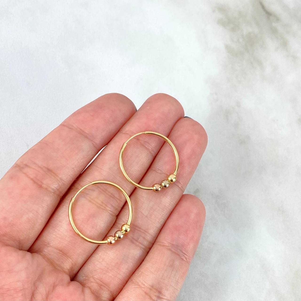 Hoop Earrings Hoop 1.3gr / 2cm / Beads Polished Three 18K Golds *