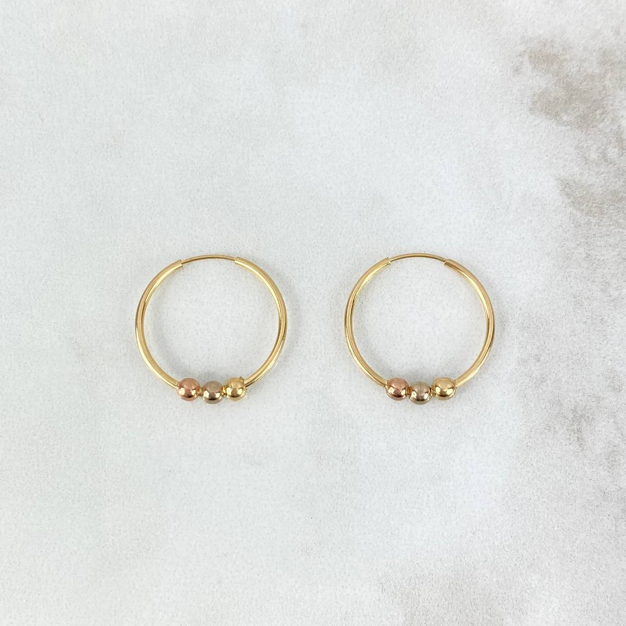 Hoop Earrings Hoop 1.3gr / 2cm / Beads Polished Three 18K Golds *