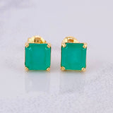 Stud Earrings Square Emeralds 5qts 3.2g / in / 9mm Yellow Gold 18K