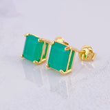 Stud Earrings Square Emeralds 3qts 2.8g / in / 8.1mm 18K Yellow Gold