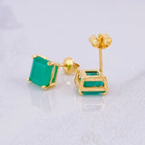 Stud Earrings Square Emeralds 5qts 3.2g / in / 9mm Yellow Gold 18K