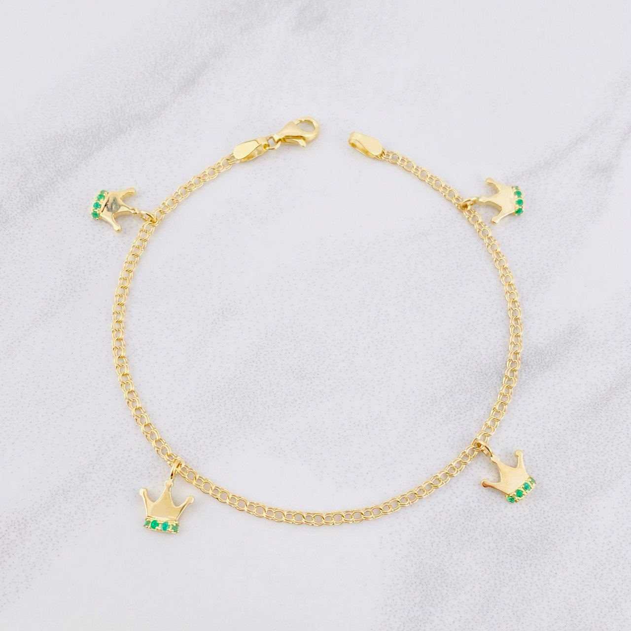 Crown Bracelet Emeralds 25pts 3.75g / 7 1/2 in / 2.3mm Yellow Gold 18K