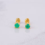 Stud Earrings Four Claws Emeralds 30pts 0.95g / in / 3.6mm Yellow Gold 18K