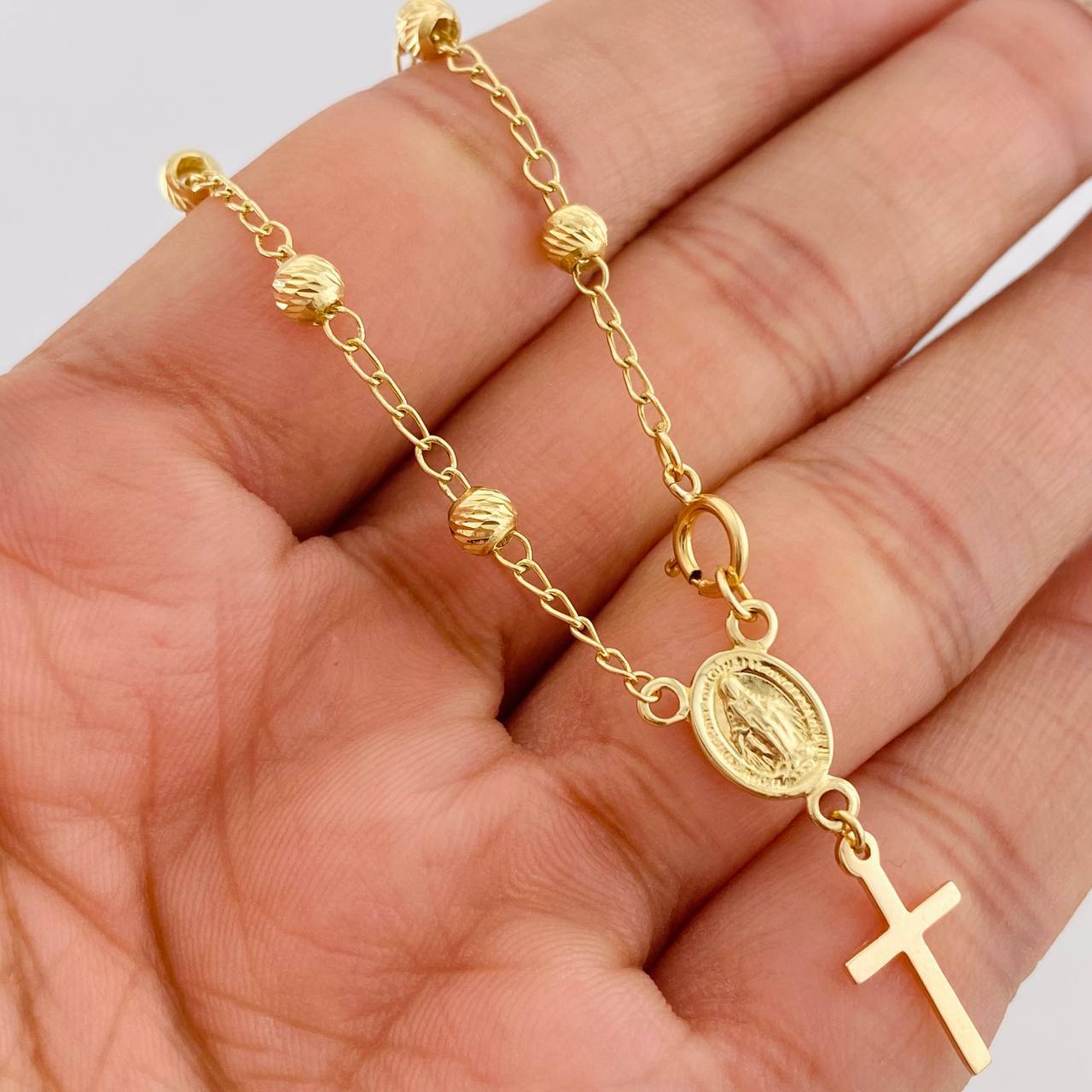 Pulso Denario Virgen Milagrosa 3.05g / 7 3/4 in / 4mm Oro Amarillo 18K