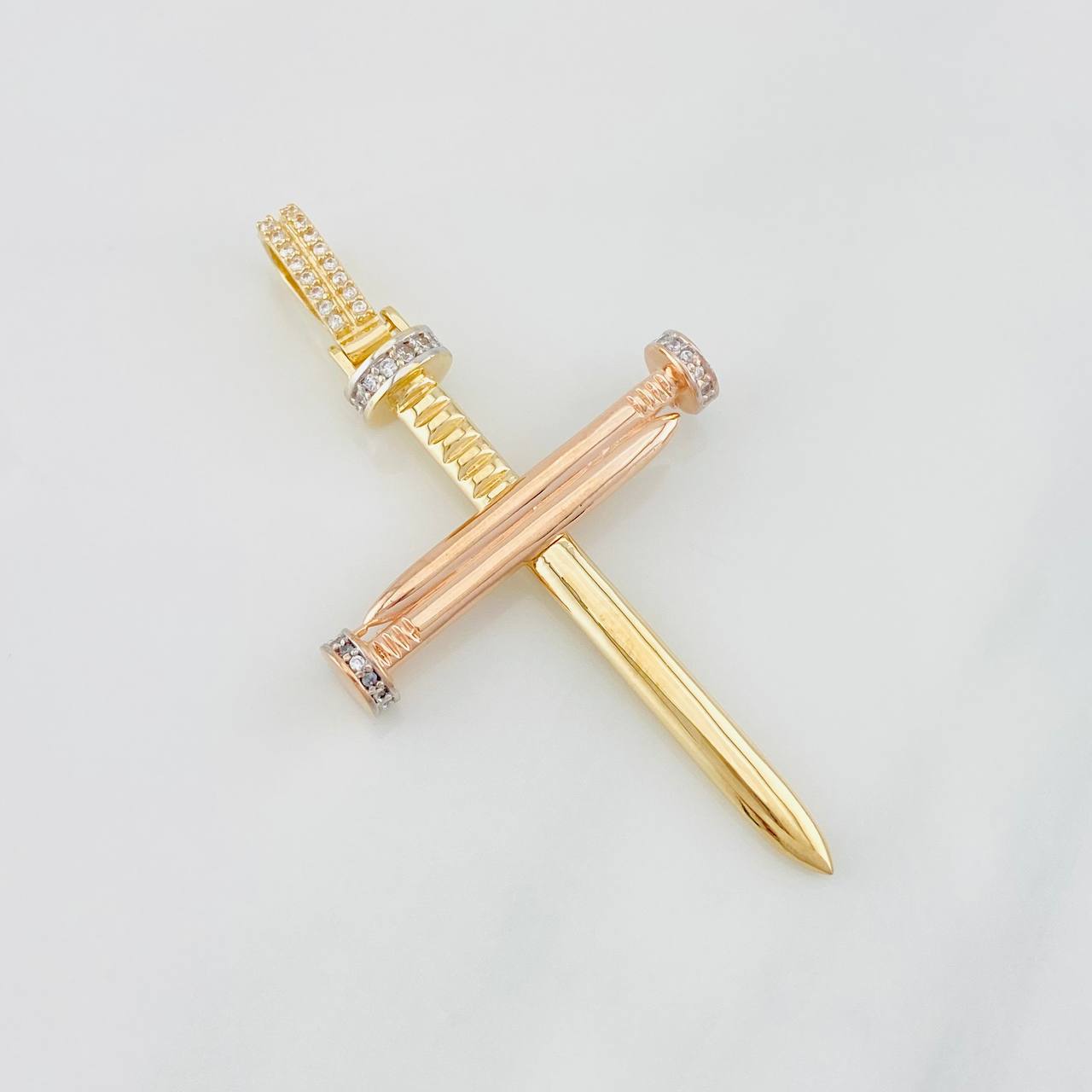 Nail Cross Pendant 6.05g / 2 1/4 in Three Golds 18K