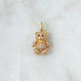 Pendant Articulated Bear 2.6gr / 1.9cm / White Zircons Black Eyes 18K Yellow Gold *