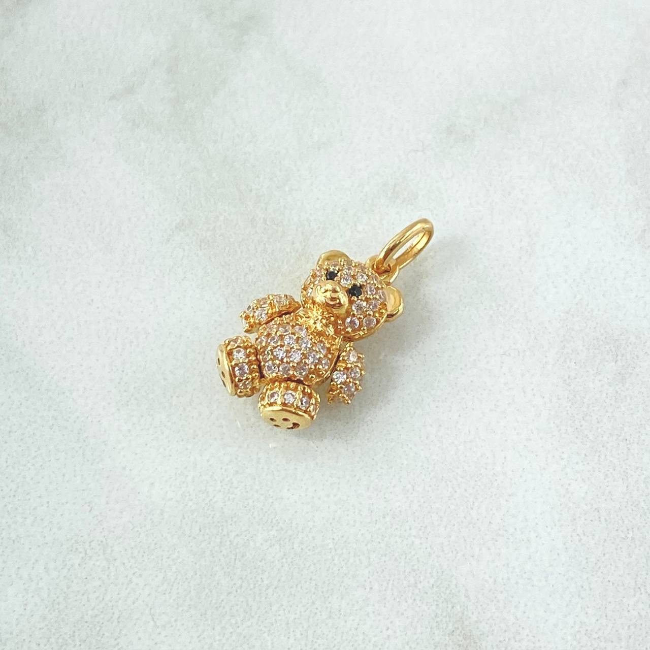 Pendant Articulated Bear 2.6gr / 1.9cm / White Zircons Black Eyes 18K Yellow Gold *