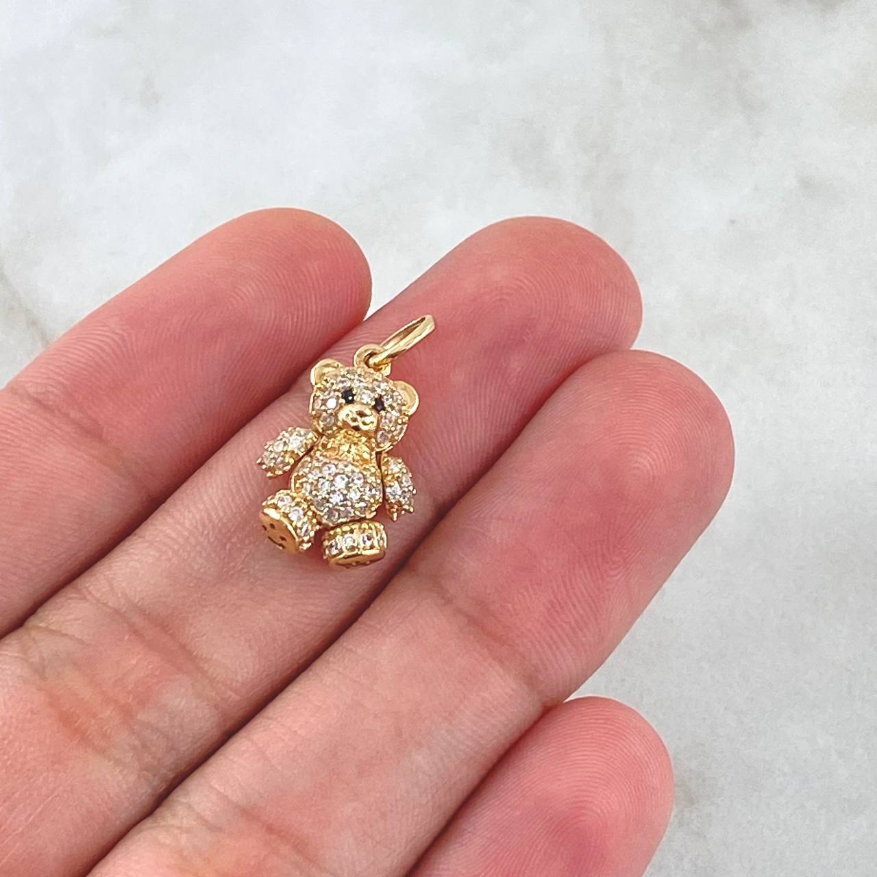 Dije Oso Articulado 2.55gr / 1.9cm / Circones Blancos Ojos Negro Oro Amarillo 18K
