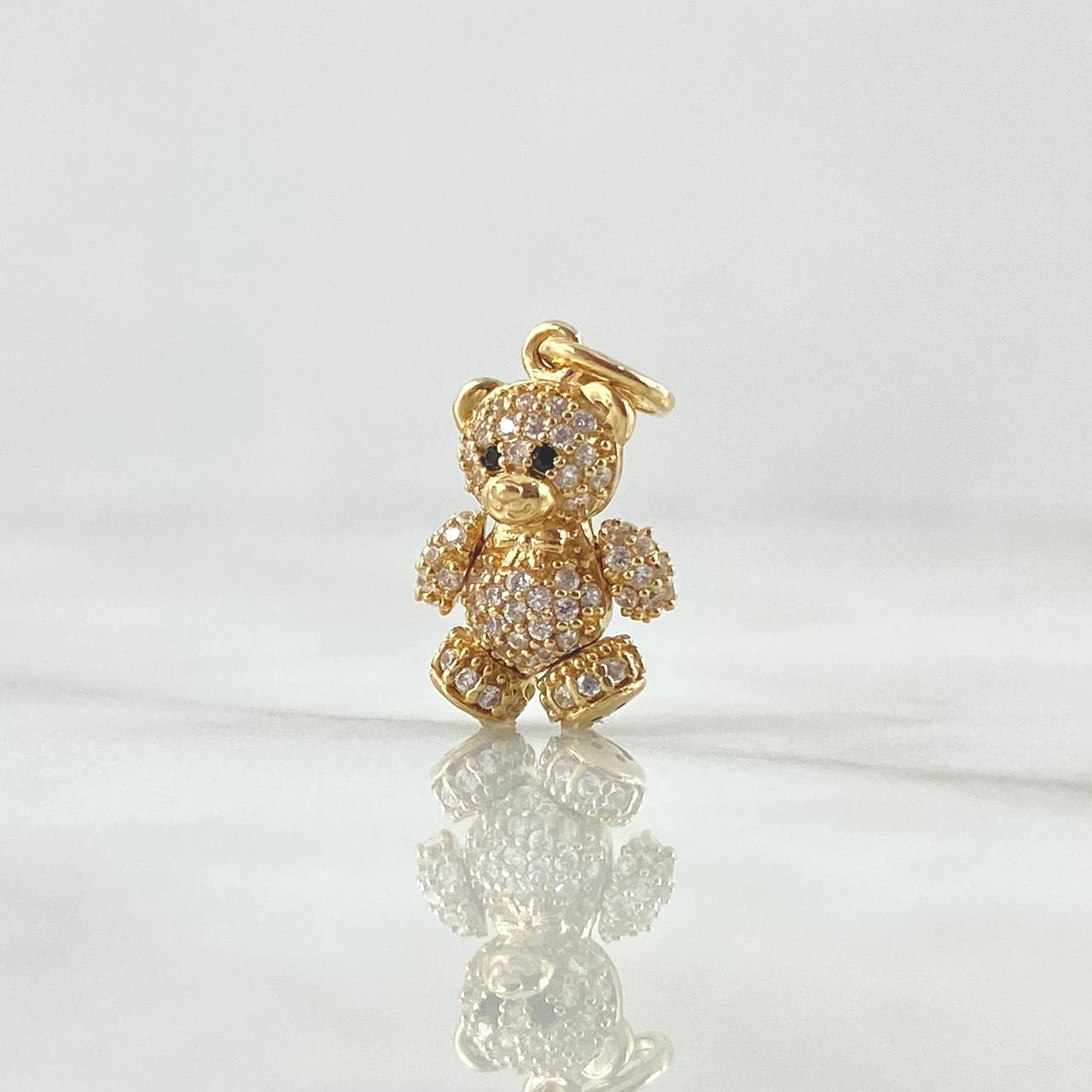Pendant Articulated Bear 2.6gr / 1.9cm / White Zircons Black Eyes 18K Yellow Gold *