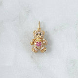 Dije Oso Articulado Flor 2.5gr / 1.9cm / Circones Blancos Fucsia Ojos Negros Oro Amarillo 18K ©
