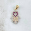 Pendant Hamsa Hand Heart 4.45gr / 4cm / White Fuchsia Zircons 18K Yellow Gold ©