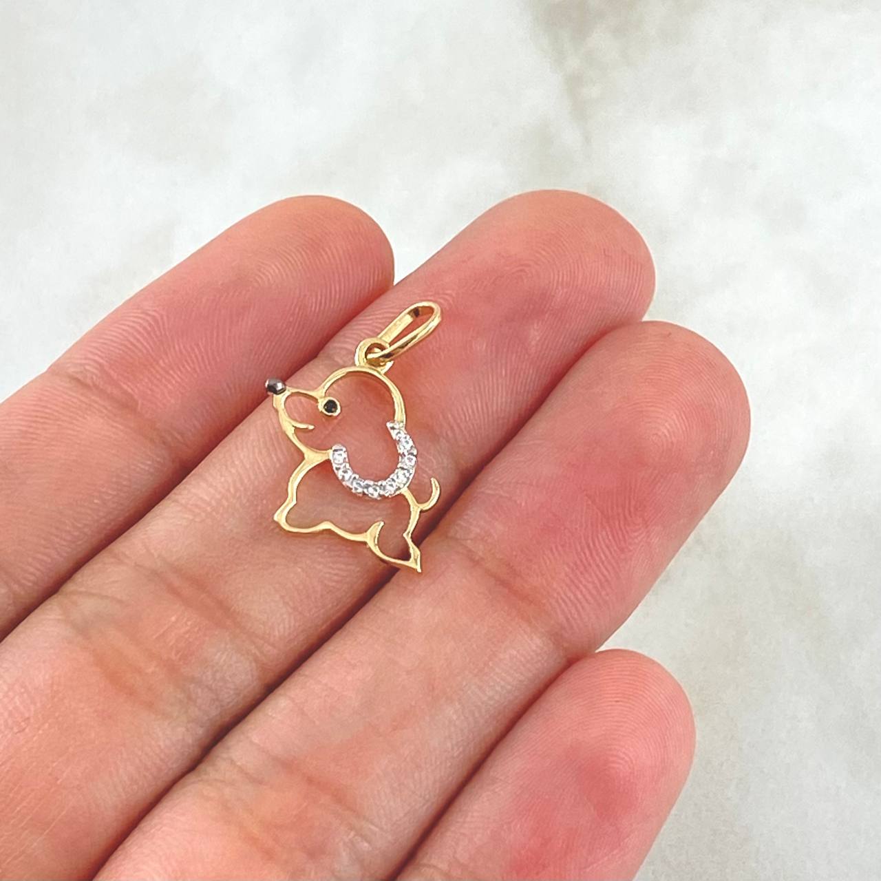 Pendant Dog Silhouette 0.7gr / 2cm / White Zircons 18K Yellow Gold