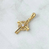 Dije Cruz Circular 1.2gr / 2.5cm / Circones Blancos Oro Amarillo 18K *