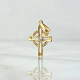 Dije Cruz Circular 1.2gr / 2.5cm / Circones Blancos Oro Amarillo 18K *