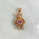 Pendant Articulated Bear Bow Tie Heart 8.35gr / 3.3cm / White Fuchsia Zircons Black Eyes 18K Rose Gold *
