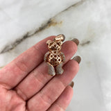 Pendant Articulated Bear Bow Tie Heart 8.35gr / 3.3cm / White Fuchsia Zircons Black Eyes 18K Rose Gold *
