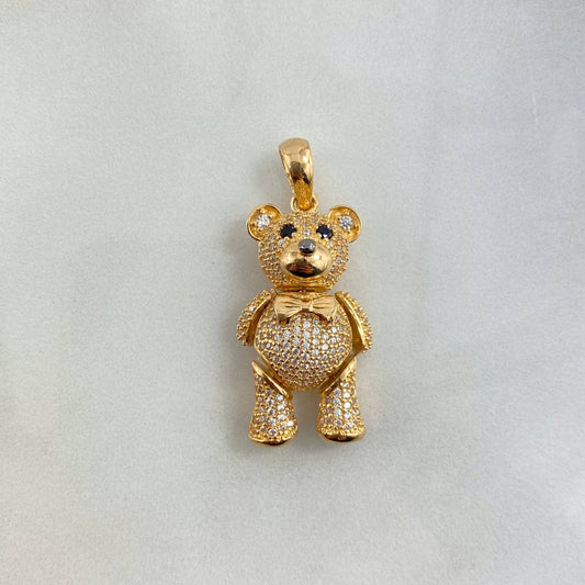 Pendant Articulated Bear Bow Tie 8.7gr / 3.5cm / White Black Zircons Yellow Gold