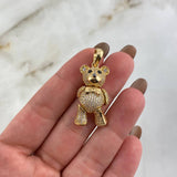Pendant Articulated Bear Bow Tie 8.7gr / 3.5cm / White Black Zircons Yellow Gold