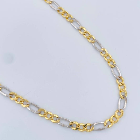 Figaro Chain 5.8gr / 23 3/4 in / 3.09mm Two-tone Yellow White +1 18K &