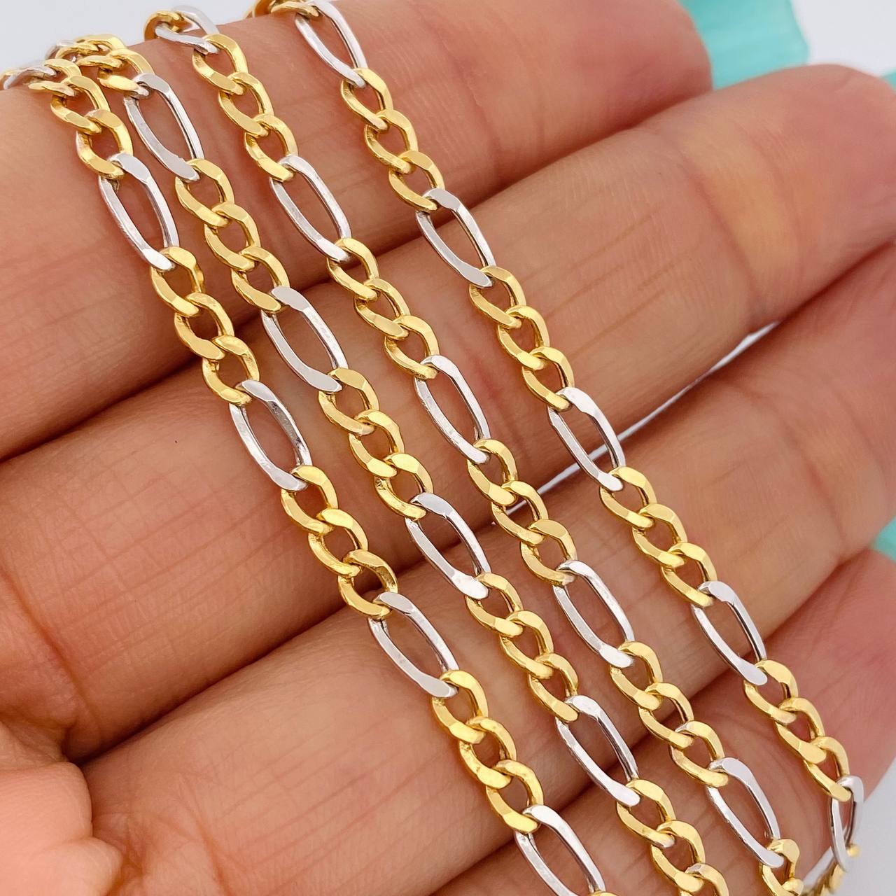 Figaro Chain 6.25gr / 25 3/4 in / 3.08mm Two-tone Yellow White +1 18K &