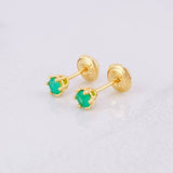 Stud Earrings Six Claws Emeralds 20pts 0.75g / in / 3.7mm Yellow Gold 18K