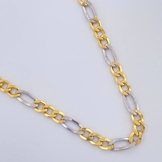 Figaro Chain 5.8gr / 23 3/4 in / 3.16mm Two Golds Yellow White +1 18K $