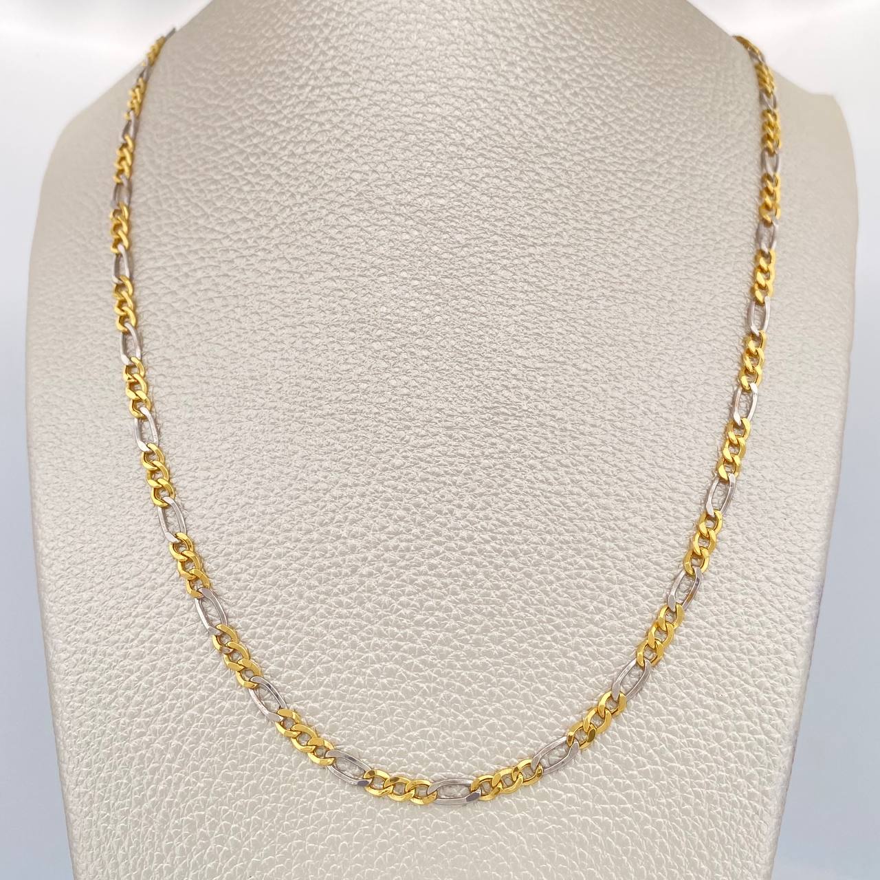 Figaro Chain 6.2gr / 25 3/4 in / 3.15mm Two Golds Yellow White +1 18K $