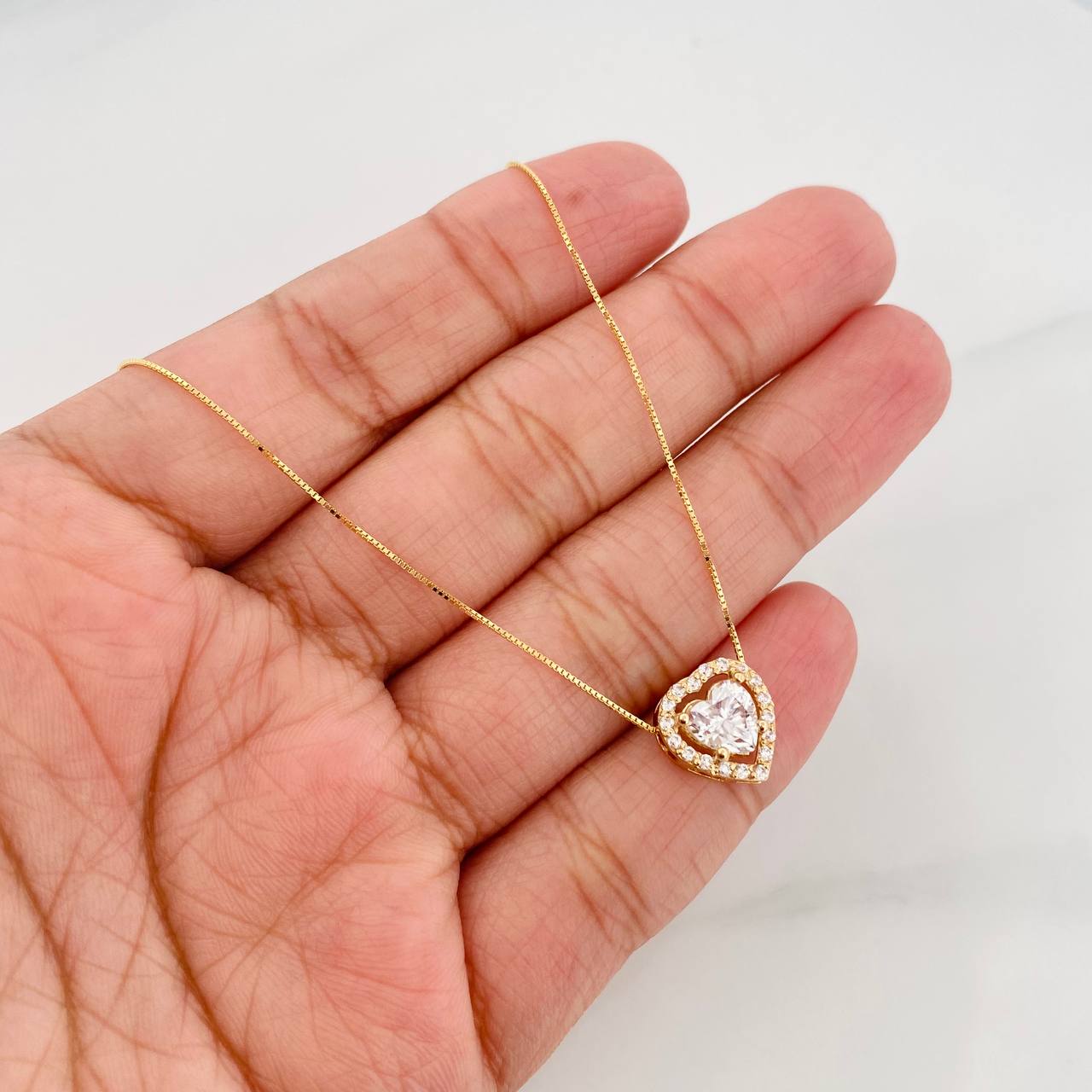 Venetian Chain Set + Moissanite Heart Pendant 1.02 Qts / 2.45g / 18 in Yellow Gold 18K