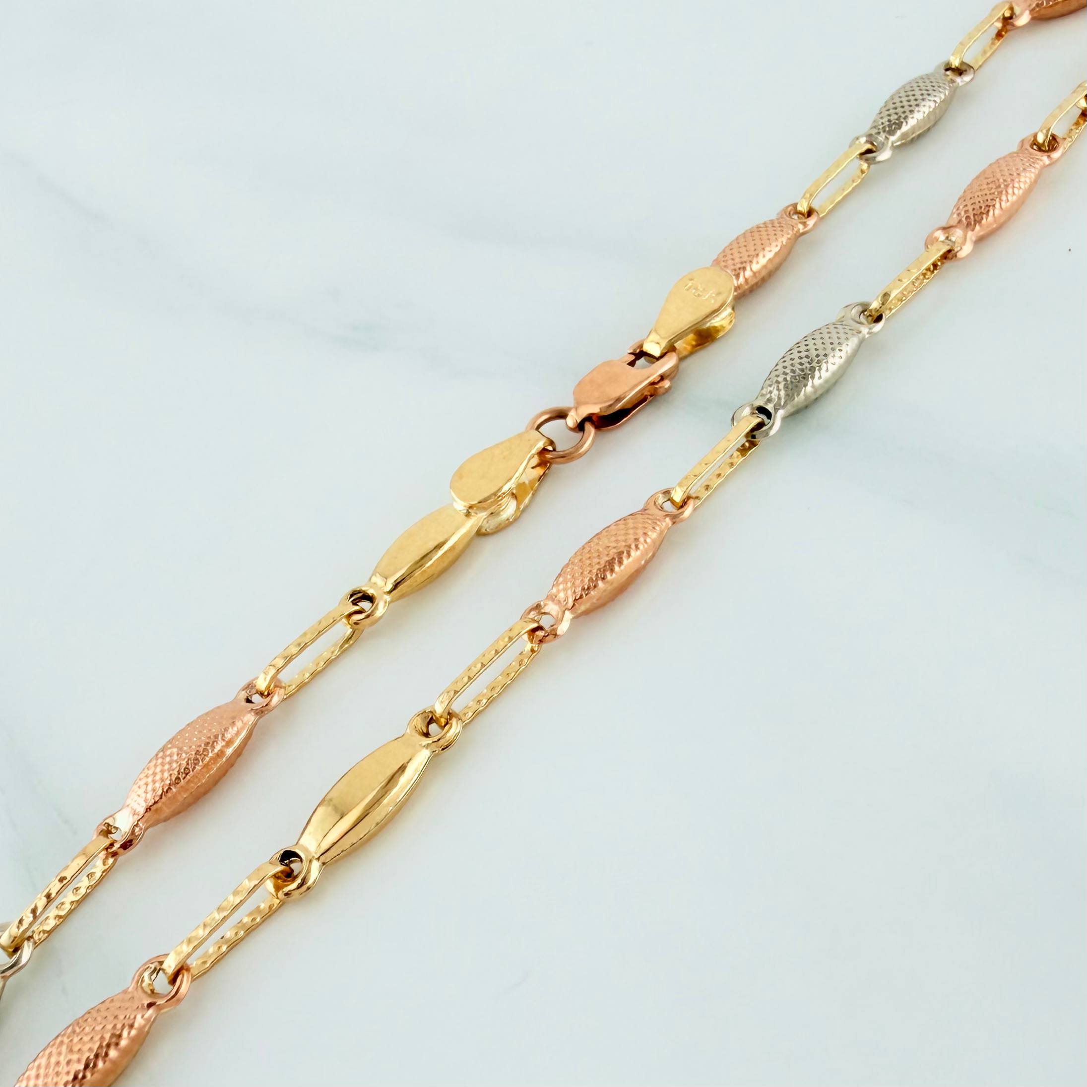 Rustic Link Bracelet 3.5 g / 8 1/2 in / 2 mm Three Golds 18K