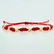 Red Woven Bracelet Yellow Gold 18K Diamond Cut Beads