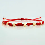 Red Woven Bracelet Yellow Gold 18K Diamond Cut Beads