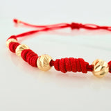 Red Woven Bracelet Yellow Gold 18K Diamond Cut Beads