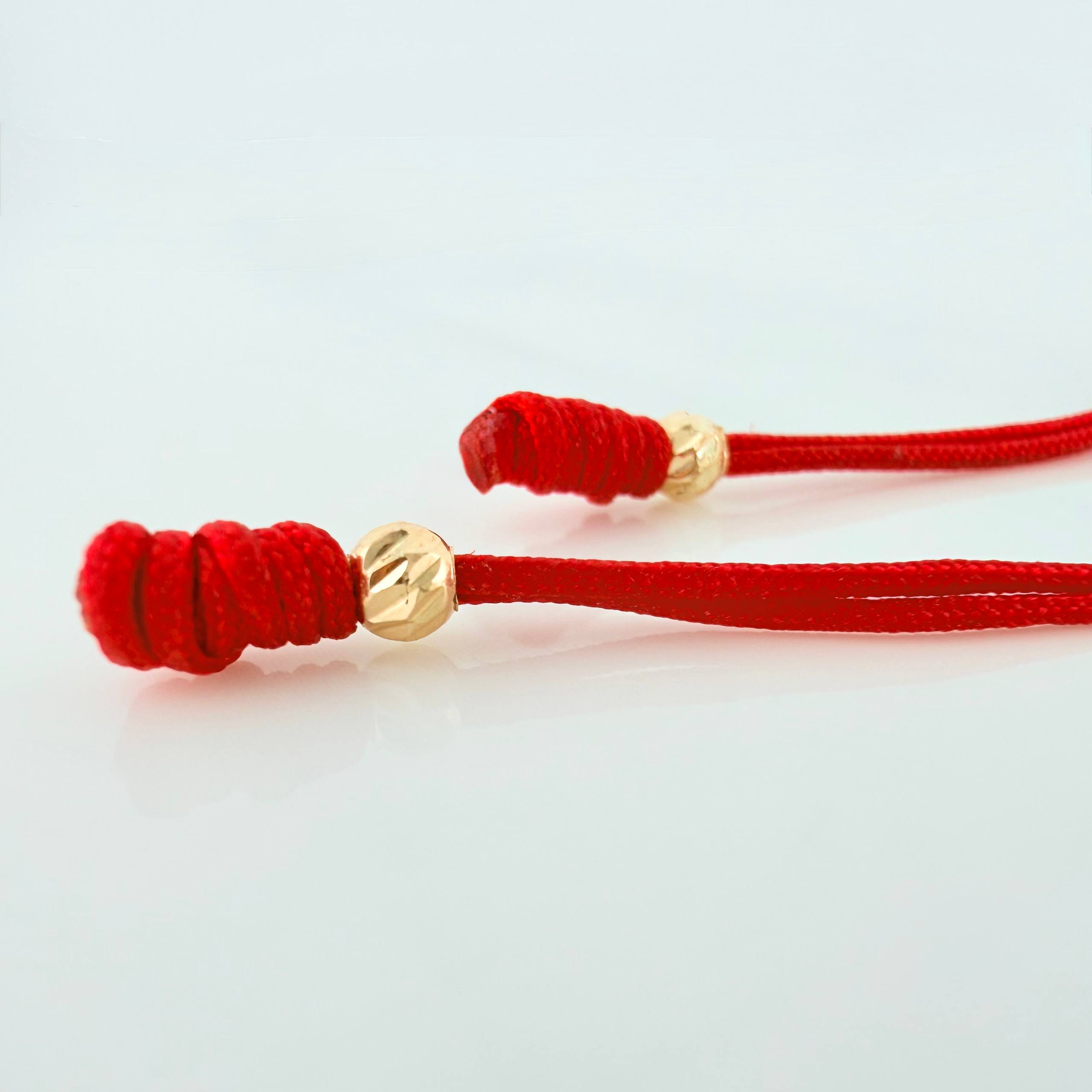 Red Woven Bracelet Yellow Gold 18K Diamond Cut Beads