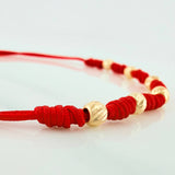 Red Woven Bracelet Yellow Gold 18K Diamond Cut Beads