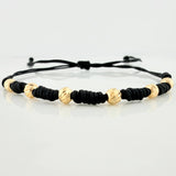 Black Woven Bracelet Yellow Gold 18K Diamond Cut Beads