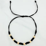 Black Woven Bracelet Yellow Gold 18K Diamond Cut Beads