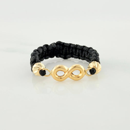 Black Woven Ring Charm Infinity 0.4 g / T7 Yellow Gold 18K (A.C)