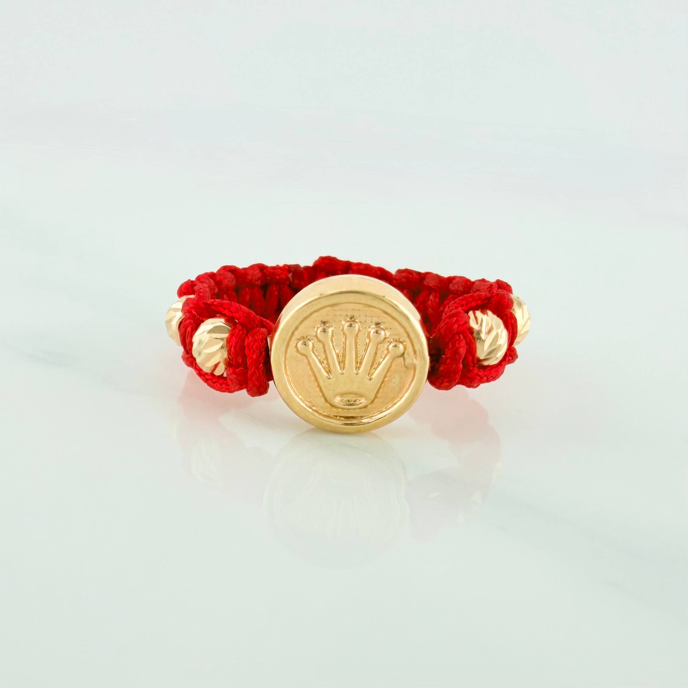 Anillo Tejido Rojo Herraje Corona 0.75 g / T8 Oro Amarillo 18K