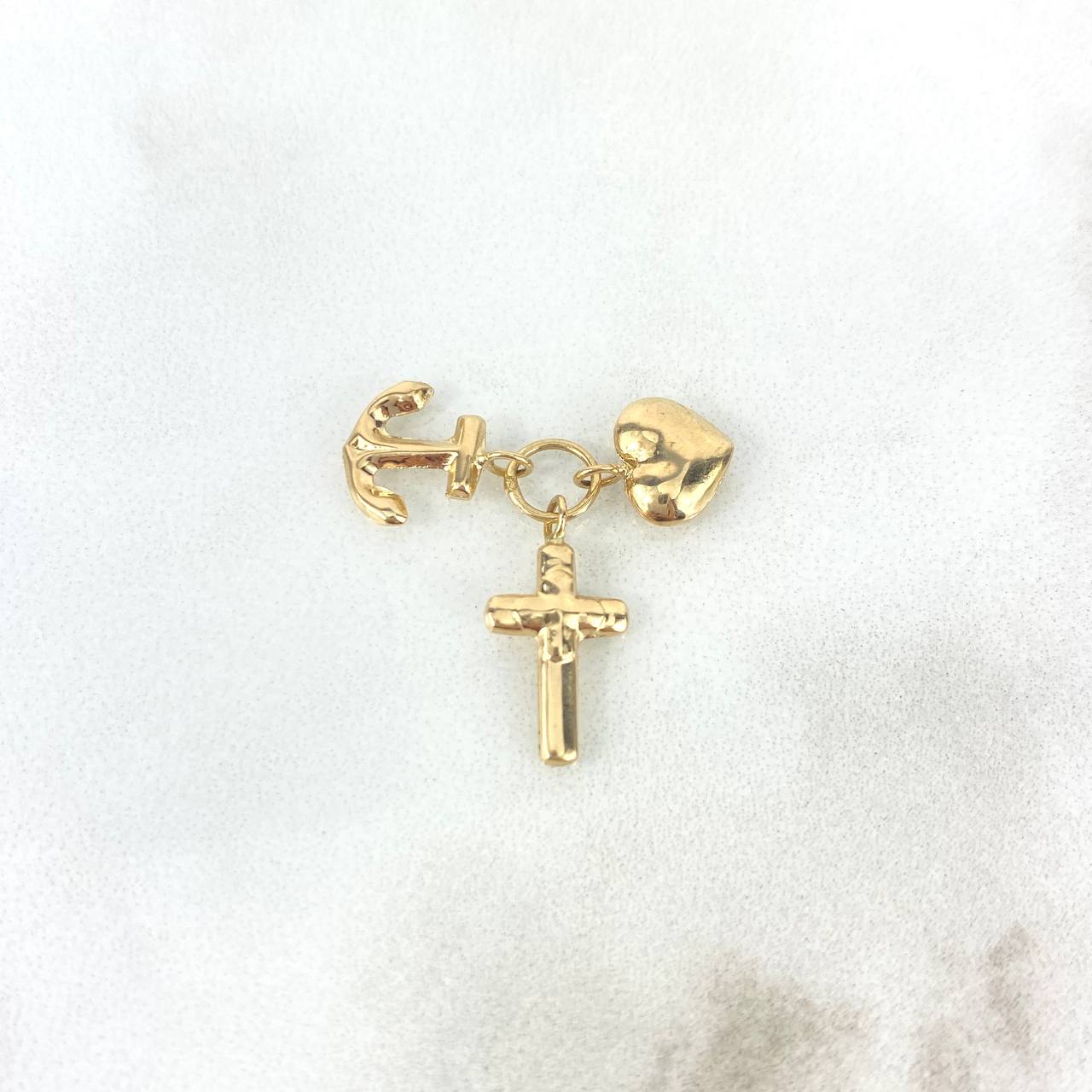 Pendant Three Charms 0.95gr / 2cm / "Cross-Heart-Anchored" 18K Yellow Gold