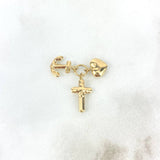 Pendant Three Charms 0.95gr / 2cm / "Cross-Heart-Anchored" 18K Yellow Gold