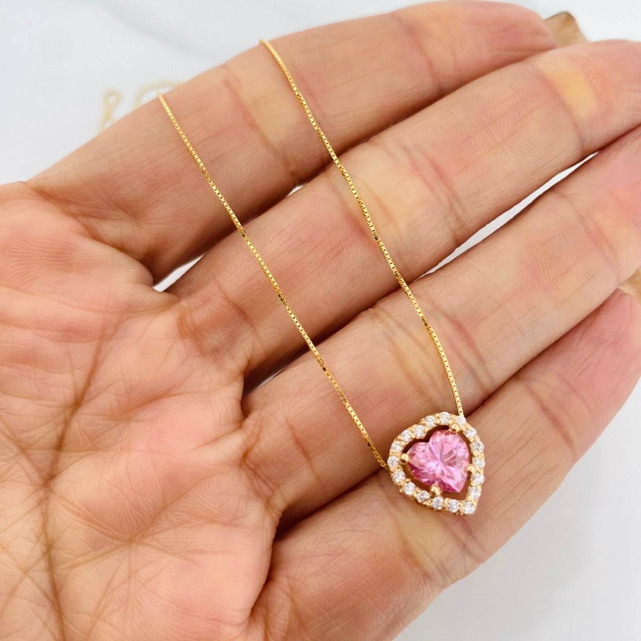 Venetian Chain Set + Moissanite Heart Pendant 1.02 Qts / 2.4g / 16 in 18K Yellow Gold