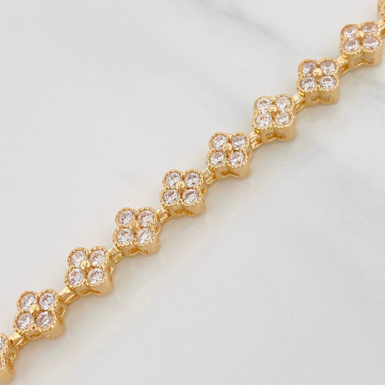 Bracelet Flowers 10.3g / 6 1/4 in / 6mm Yellow Gold 18K