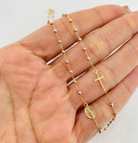 Cadena Denario Virgen Milagrosa Cruz 2.75g / 18 in / 2.2mm Tres Oros 18K