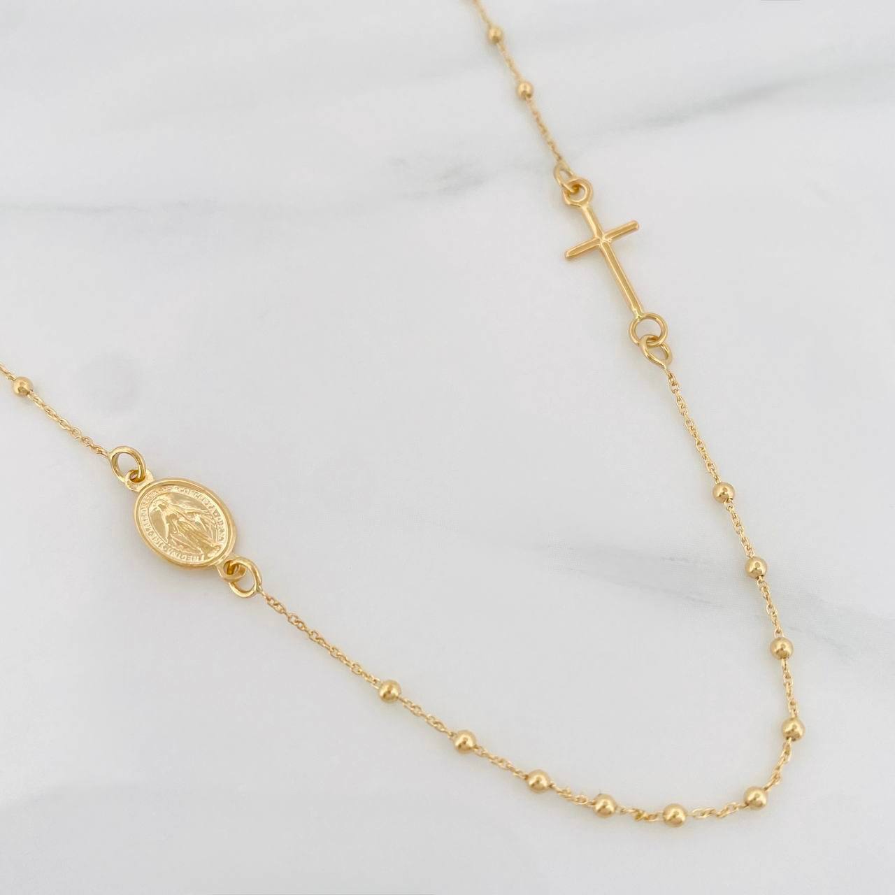 Cadena Denario Virgen Milagrosa 2.25g / 18 in / 1.5mm Oro Amarillo 18K