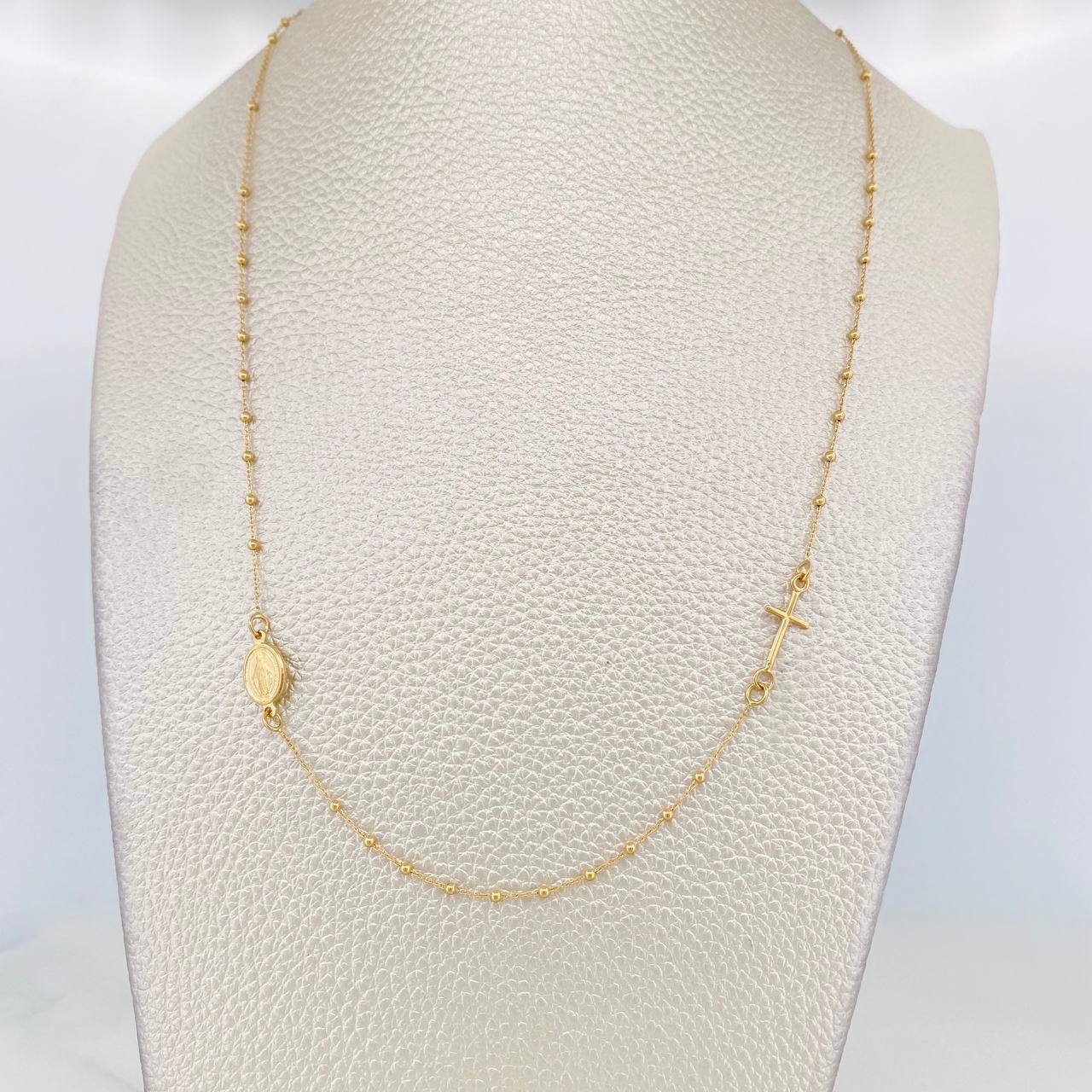 Cadena Denario Virgen Milagrosa Cruz 2.25g / 18 in / 1.5mm Oro Amarillo 18K