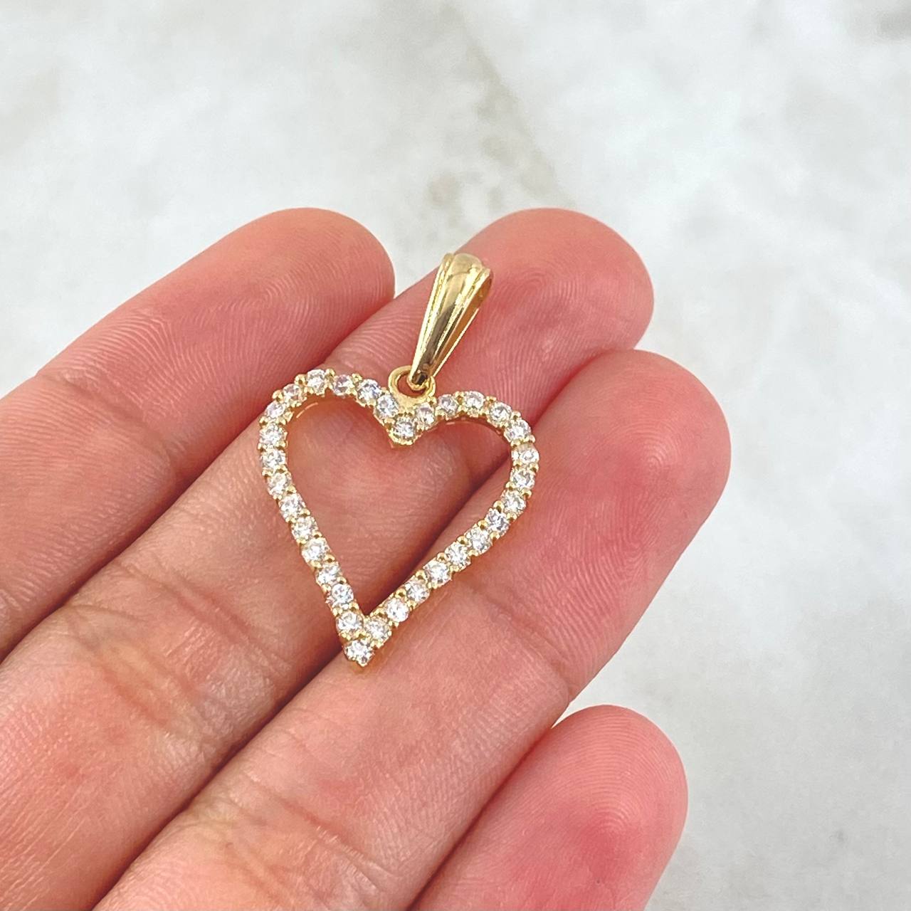 Pendant Heart Silhouette 2.2gr / 3cm / White Zircons 18K Yellow Gold