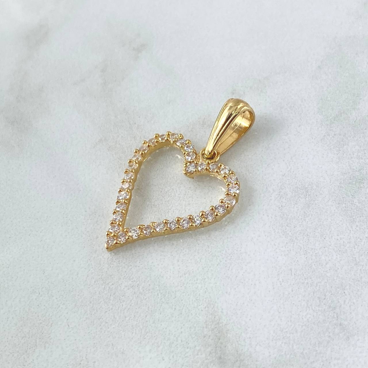 Pendant Heart Silhouette 2.2gr / 3cm / White Zircons 18K Yellow Gold