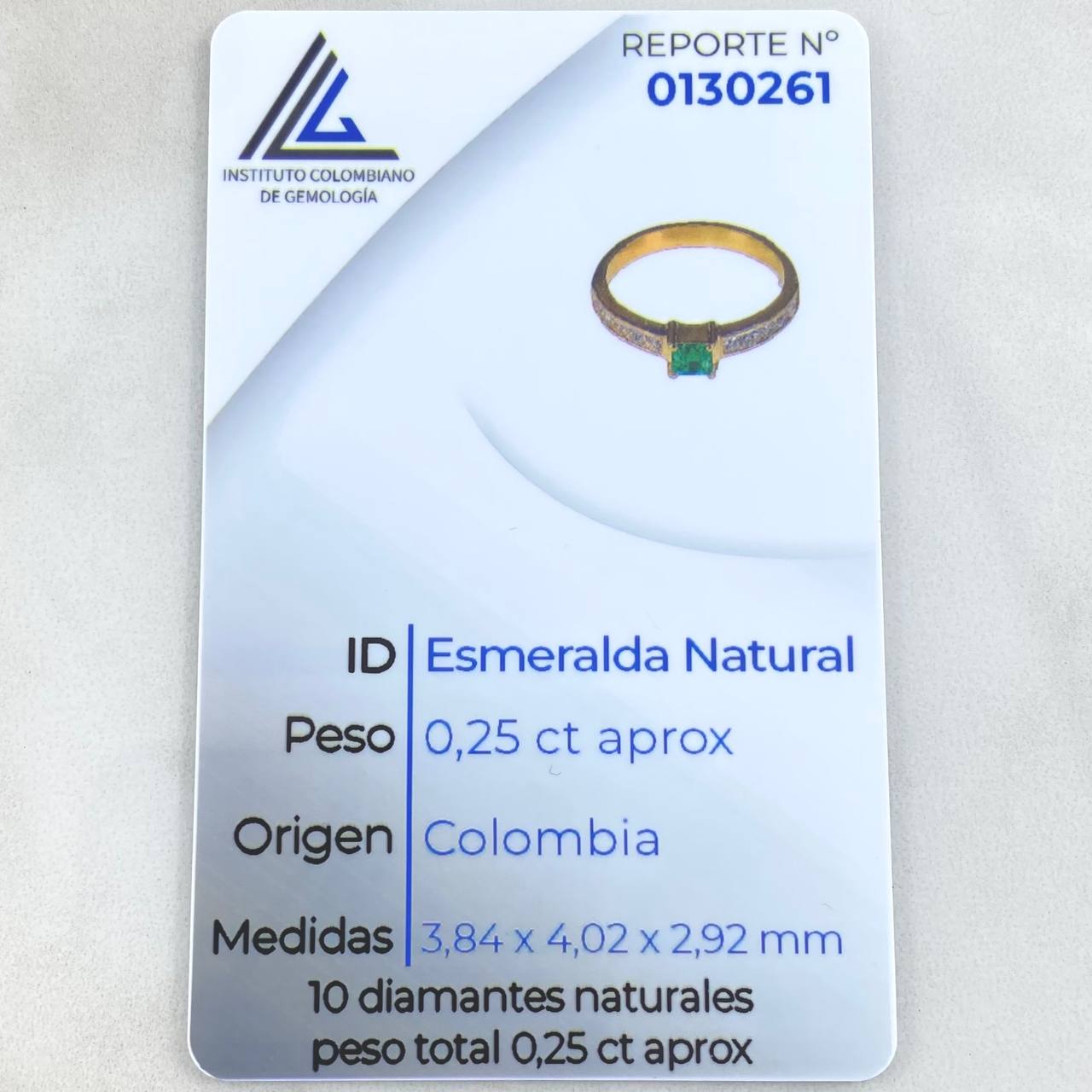 Anillo Solitario Marco Esmeraldas 25pts Diamantes 25pts  3.05gr / T6 1/2 / Oro 18K ©